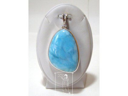 Larimar – mohutný stříbrný přívěsek Ag 925, modrozelený kabošon s mléčnými vlnami