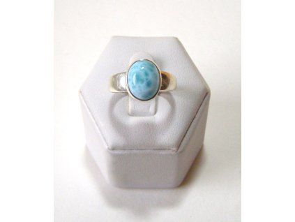 Larimar – stříbrný prsten Dech Atlantidy, Ag 925, oválný modrý kabošon, velikost 56